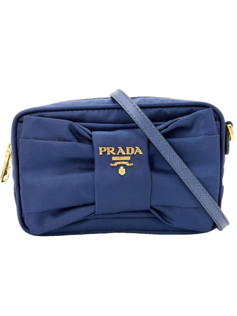 Prada Shoulder Bag Pouch 2-Way Crossbody Nylon Blue Gold